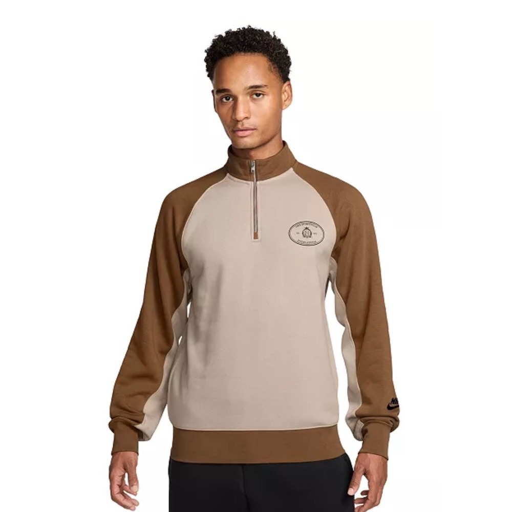 Nike Sportswear Club Fleece Half Zip Sweatshirt XL Tan Brown International Crest